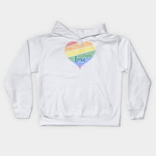 Pride Diagonal Rainbow Heart word Cloud Art Kids Hoodie